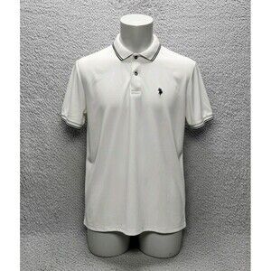 Men's U.S. Polo Assn. White Polo Shirt, Size M - Striped Collar & Cuffs